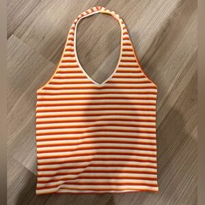 American Eagle Outfitters Orange & White Striped Ribbed Tank